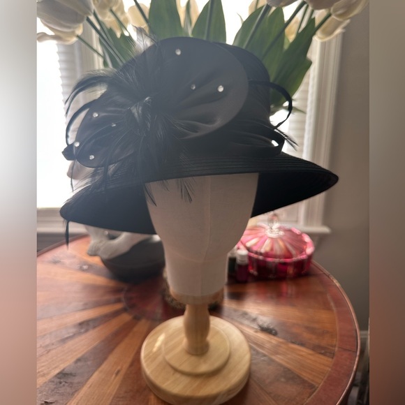 Chic Black Cloche Hat by Swan Hat with Feather and rhinestone Embellishments main image 7